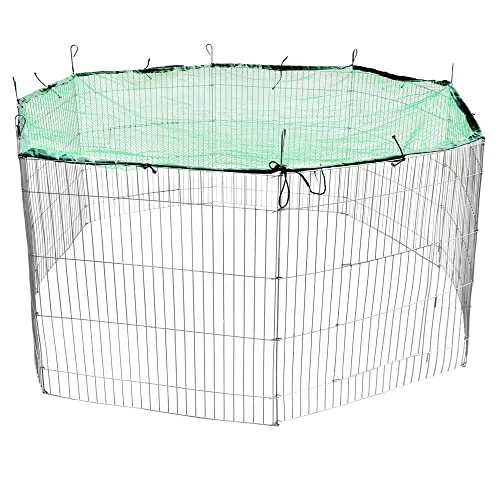 Melko Freigehege Tiergehege - Erweiterbares Freilaufgehege für Welpen - Freilaufgehege aus robustem Stahl mit Sicherheitsnetz, ideal für sicheres Spielen Ihrer Kleintiere im Garten.