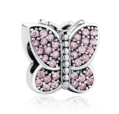 PANDACHARMS Funkelnder blauer Schmetterling Charm aus 925er Sterling Silber - Charm-Anhänger aus feinem 925er Sterling Silber, funkelt in einem eleganten Blauton und verleiht jedem Armband einen Hauch von Glamour.
