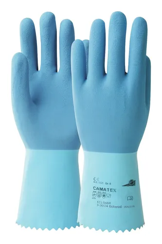 Honeywell Handschuh Camatex 451, Gr. 9, blau - 10 Stück - Chemikalienschutzhandschuhe mit hohem Tragekomfort und Flexibilität, ideal für Landwirtschaft und Lebensmittelindustrie, lebensmittelecht und flüssigkeitsdicht.