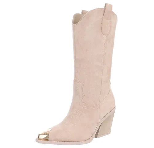 Ital-Design Elegante Damenstiefel mit Spitzenausstattung für Freizeit Westernstiefel (89937905) Blockabsatz Stiefel in Beige