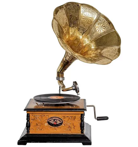 Aubaho Dekoobjekt Nostalgie Grammophon Gramophone Dekoration mit Trichter Grammofon Anti