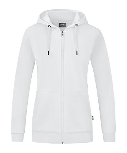 JAKO Organic Kapuzenjacke Damen Weiss, 46 - Funktionsjacke aus umweltfreundlichen Materialien, mit praktischer Kapuze und Kordelzug für optimalen Tragekomfort.