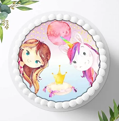Für die Geburtstags Torte, Zuckerbild kompatibel mit: Einhorn Tortenbild, Essbares Foto für Torten, Fondant, Tortenaufleger Ø 20cm, 0806z