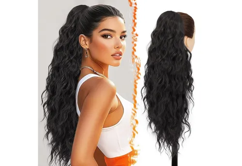 LuxusKollektion Kunsthaar-Extension Ponytail Extension Schwarz Braun mit Kordelzug 66cm Lang Lockige