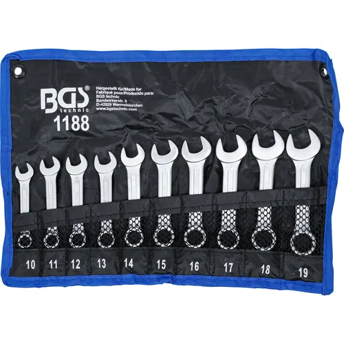 BGS-1188 Maul-Ringschlüssel-Satz kurz 10-19 mm 10-tlg. - Werkzeug-Sets, ideal für präzise Arbeiten mit kurzer Bauform für engen Raum und hohe Flexibilität.
