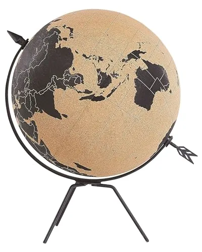 Dekorativer Tischglobus Braun aus Kork mit Metall-Standfuß von Beliani