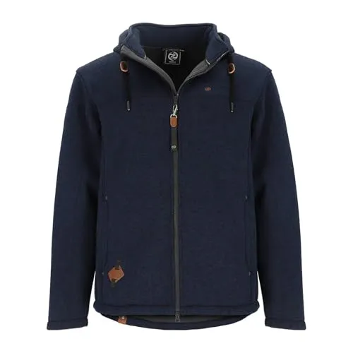 Dry Fashion Herren Wollfleece-Jacke Helgoland mit Kapuze - Windabweisende Fleecejacke in sportiver Form in Navy Melange Größe 4XL