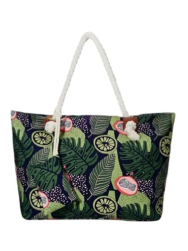 DonDon Strandtasche XXL mit Reißverschluss - Stilvolle Umhängetasche für Damen - Damen-Shopper mit großzügigem Platzangebot von 58 x 38 x 18 cm, ideal für den Strand oder Alltag. Robuste Materialien und durchdachte Innentasche sorgen für Sicherheit und Ordnung.