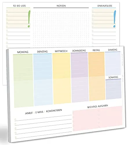 blaash® Wochenplaner Block DIN A4 ohne festes Datum | 50 Seiten Planer mit Wochenübersicht, Listen für Aufgaben, Notizen & Ideen | Optimale Organisation & Motivation im Alltag | Business