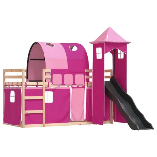 Maison Exclusive Etagenbett mit Rutsche und Gardinen Rosa 80x200 cm