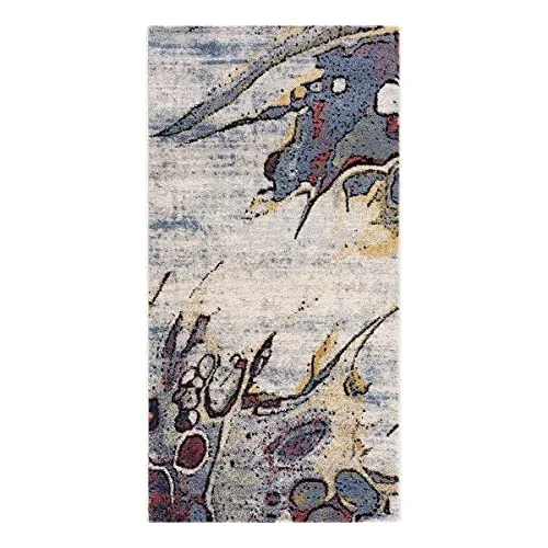 carpet city Teppich Läufer Flur - Creme Blau Gelb - 80x300 cm - Vielseitiger Kurzflor-Läufer für Flur und Küche, beeindruckt mit kreativem Design und verschiedenen Farbintensitäten, ideal für jeden Einrichtungsstil.