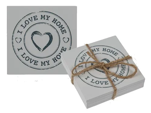 Glas-Untersetzer I love my home Untersetzer Holz Bierdeckel Set Weiß Tischdeko 4