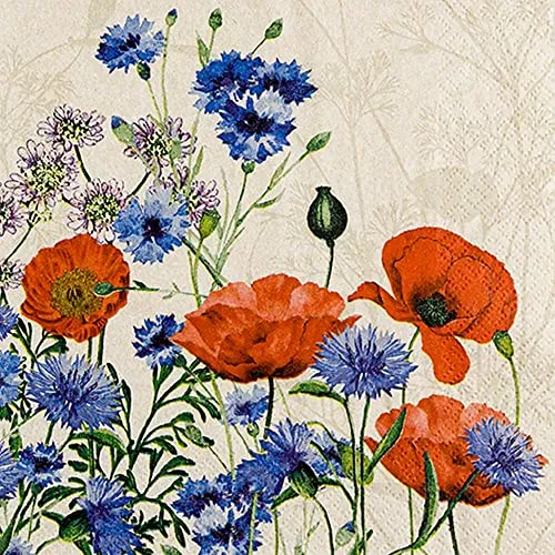 Home Fashion, Wild Poppies, Lunch-Servietten aufgefaltetes Maß 33 cm x 33 cm, im Viertelfalz, 20 Stück pro Pack
