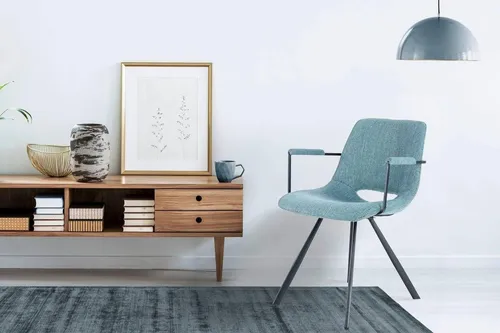 KAYOOM Josephine 625 Stuhl 2er-Set, pflegeleicht, blau - 2er-Set Küchen- und Esszimmerstühle, pflegeleicht und modern. Mit gepolsterten Armlehnen und stabiler Metallkonstruktion für optimalen Komfort und Belastbarkeit bis 150 kg.