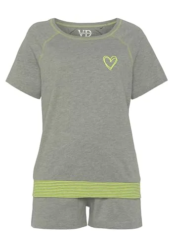 Lascana Damen Shorty - Schlafanzüge für Damen: Bequemer Shorty mit Neon-Herzprint und elastischem Tunnelzugbund, ideal für entspannte Nächte.