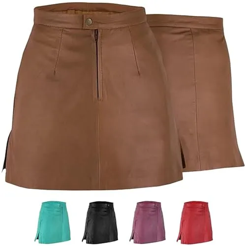 Trendiger Mini Lederrock aus Lammnappa Business Rock Echtleder 38, Karamell