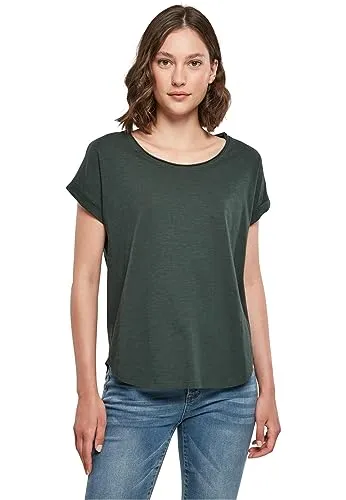 Build Your Brand Damen Long Slub Tee – Locker geschnittenes T-Shirt mit Cut-on-Ärmeln, Slub-Struktur & verlängertem Rückenteil, lässig & bequem, Bottlegreen, XL