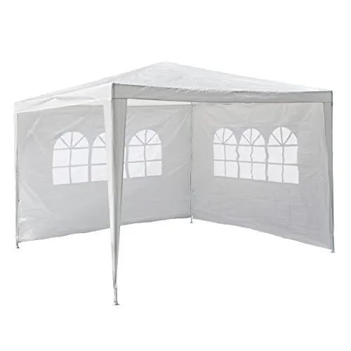 Nexos GM36090 PE-Pavillon Partyzelt mit 2 Seitenteilen für Garten Terrasse Markt Camping Festival als Unterstand und Plane, wasserdicht 3 x 3 m weiß