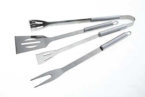 daniplus Grillbesteck 3-teilig, Wender, Gabel, Zange aus Edelstahl Grillzange Grillgabel
