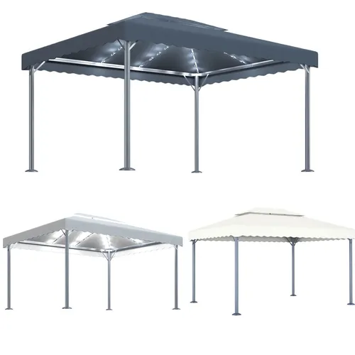 vidaXL Pavillon mit LED-Lichterkette 400x300 cm - Anthrazit Aluminium - Pavillon & Partyzelte, elegantes Design mit solarbetriebenen LED-Lichtern für eine gemütliche Atmosphäre im Freien, ideal für Grillpartys und Familienfeiern.