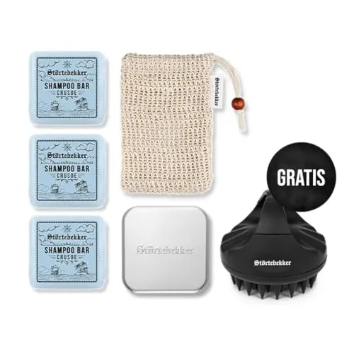 Störtebekker® Festes Shampoo Crusoe - 3er Set mit Sisalsäckchen & Seifendose - Erleben Sie sanfte Reinigung mit unserem handgefertigten festen Shampoo Crusoe. Ideal für Reisen, pflegt es Ihr Haar intensiv und sorgt für ein angenehmes Dufterlebnis. Inklusive praktischer Seifendose und Scalp Brush.
