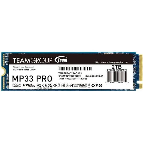 Team Group MP33 Pro 2TB SSD - M.2 PCIe 3.0 x4 - Internes 2 TB NVMe SSD im kompakten M.2 2280 Format, blitzschnelle Datenübertragungen für Gaming und kreative Anwendungen.