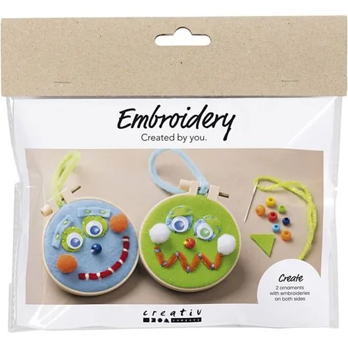Mini Kreativ Set Sticken blau grün Gesichter Bastelset