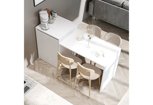 ROOMART Kücheninsel „Milano“ – Multifunktionaler Küchentisch mit Stauraum - Esszimmertisch mit integriertem Schrank für Töpfe und Vorräte, ideal für kleine Küchen. Platzsparendes Design (160 x 85 x 60 cm) und pflegeleichte Oberfläche.