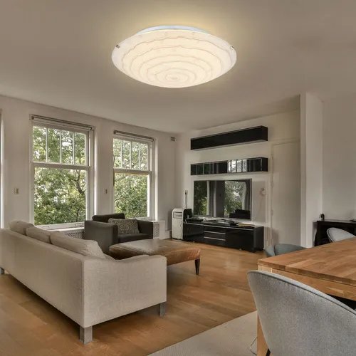 Flurleuchte LED Deckenlampe mit Dekorsteinen in Chrom - Moderne Deckenleuchte aus Glas und Metall, ideal für Esszimmer und Flur. Warmweißes Licht (900 Lumen) sorgt für eine einladende Atmosphäre. Perfekt für alle Innenräume.