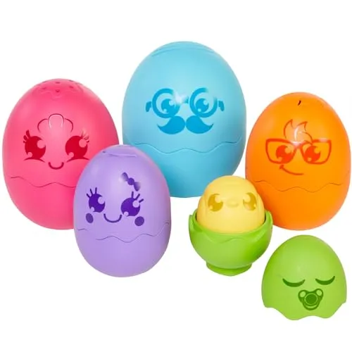 Toomies Tomy Hide & Squeak Nesting Eggs - Familie von 5 Eiern Baby Spielzeug m. Quietschküken in der Mitte - Bad & Sandkasten Baby Sensory Toys - Shape Sorter Babyspielzeug 6 Monate bis 36 Monate