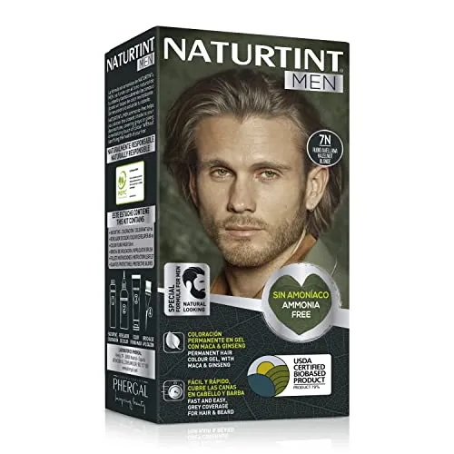 Naturtint Men Biobasiert | Ammoniakfreie permanente Färbung für Männer | 100% graue Haare & Bartfärbung | Natürliche & lang anhaltende Farbe | Natürliche Inhaltsstoffe | 7N Haselblond