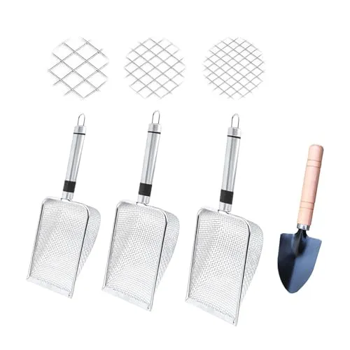ZHYUAN 4-teiliges Set Erdsieb, Gartensieb,Sandsieb, Edelstahl Garten Erde Sieb, Gartensieb aus Edelstahl,Sanderde-Kompostsieb mit Griff,mit Kleiner Gartenschaufel für Terrassentöpfe, Sand, Kies, Erde