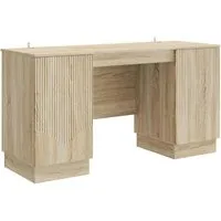vidaXL Schreibtisch Sonoma-Eiche 142,5 x 50 x 75 cm - Moderner Schreibtisch aus Holzwerkstoff mit viel Stauraum. Ideal für Home Office oder Wohnräume. Robuste Materialien garantieren Langlebigkeit und Flexibilität im Design.