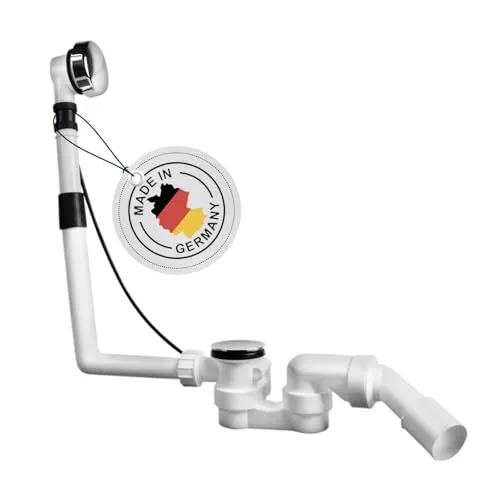 AQUADE Ab und Überlaufgarnitur Badewanne 40/50 mm - Hochwertige Chrom Komplettset - Siphons: Hochwertige Badewannen Ablaufgarnitur mit effektivem Geruchsverschluss für ein hygienisches Badezimmer und einfache Bedienung durch Drehexcenter.