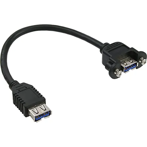 InLine 33445F USB 3.0 Adapterkabel - Buchse A auf Einbaubuchse A, 0,2m lang, ideal für platzsparende Verbindungen in Schwarz