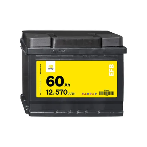 Denagi 60Ah Autobatterie EFB 12V Zyklenfest Hohe Startkraft 570A Kältefest