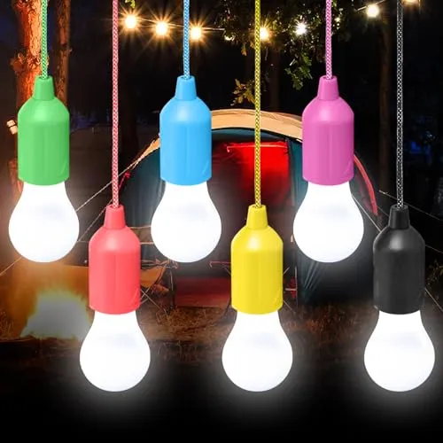 Stück LED Campinglampe, Pull Light Lampe mit Zugschalter Batteriebetrieben, Tragbare Zeltlampe Glühbirne, Lamping LED Leuchte für Wandern Camping Garten Zelt Party Dekoration BBQ(Ohne Batterie) 6