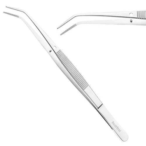 Schwertkrone gebogene Pinzette anatomisch mit Führungsstift gekröpft gerieft - Edelstahl rostfrei