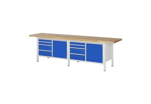 Rau Werkbank 70 cm - Robuster Werktisch mit 8 Schubladen - Werkbank mit 8 Schubladen und 2 Türen, pulverbeschichtet und komplett montiert. Ideal für Werkstätten, langlebig und belastbar bis 1250 kg.