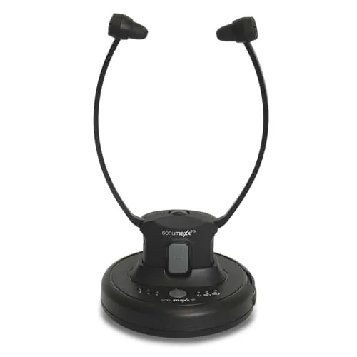 Humantechnik Sonumaxx TV Hörverstärker Kinnbügel - Kopfhörer mit bis zu 120 dB Verstärkung, ideal für TV-Genuss und Kommunikation, inklusive 2 Akkus für lange Nutzung und vielseitige Anschlussmöglichkeiten.