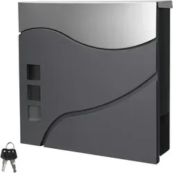 ECD Germany Wandbriefkasten mit Zeitungsfach - Anthrazit/Silber - Moderner Wandbriefkasten mit Sichtfenster aus Edelstahl, großem Einwurf für Post und Zeitungen, wetterbeständig und langlebig.