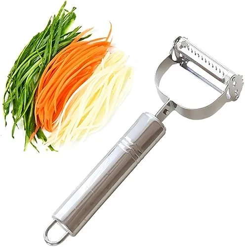 3-in-1 Premium Ultra Sharp Edelstahl Dual Julienne & Gemüseschäler Schneide,Julienneschneider– Amazing Werkzeug für Making Leckere Salate und Gemüse-Nudeln (Edelstahl)