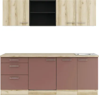 Optifit Küchenzeile Livorno290/Bari407 210 cm Wildeiche rostrot