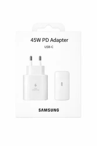 Samsung 45W PD Adapter ohne Kabel - Schnelles Laden für unterwegs - USB Ladegerät mit 45W Power Delivery, ideal für schnelles Laden von Smartphones und Tablets, kompakt und leicht für die mobile Nutzung.