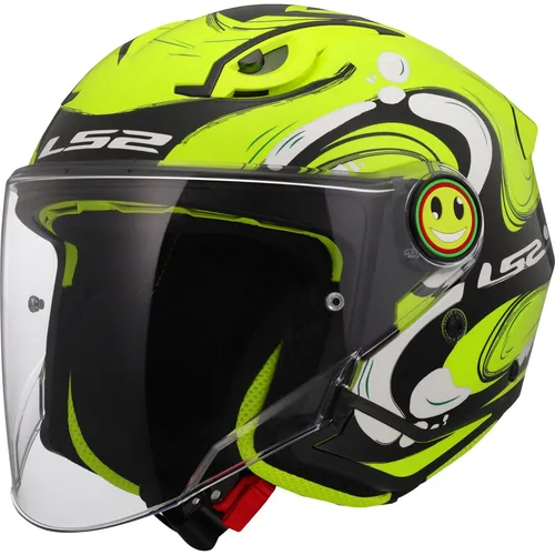 LS2 OF622 Funny II Glup Jethelm für Kinder - Neon-Gelb/Schwarz/Weiß - Motorradhelm für Kinder mit maximaler Sicherheit und optimaler Belüftung. Leichtes KPA-Material sorgt für hohen Schutz und Komfort beim Fahren.