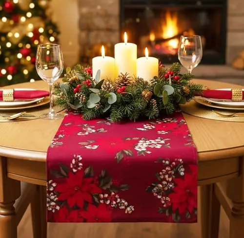 KAMACA Tischläufer Weihnachten weihnachtlicher Läufer pflegeleicht strapazierfähig Festliche Winter Tischdekoration für Küche & Esstisch Eyecatcher Herbst Winter Weihnachten (X-Mas Time 40x90)