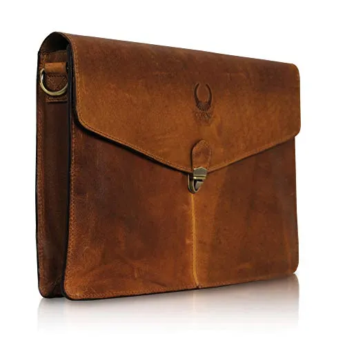 Corno d´Oro Premium Laptoptasche 14 Zoll - Handgefertigte Laptop-Aktentasche aus echtem Vintage Büffelleder, leicht und mit cleverem Design für Ordnung und schnellen Zugriff auf Dokumente.