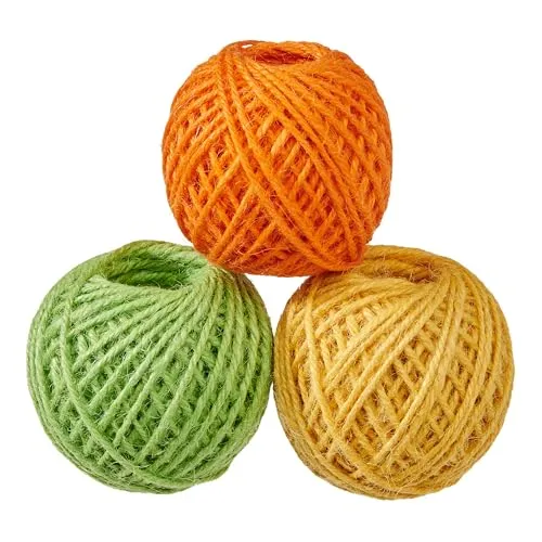 VBS Jutekordel-Set Juta 2mm 3 Knäuel á 30m Aufhängeband Juteband Band Bänder Bastelband Bastelknäuel Gelb/Orange/Grün
