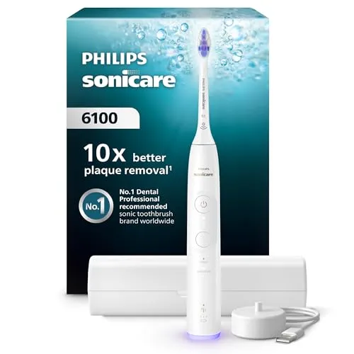 Philips Sonicare 6100 Series HX7400/06 - Elektrische Zahnbürsten mit Sensitive Bürstenkopf für sanftes Putzen empfindlicher Zähne und Zahnfleisch. Putzdrucksensor und Timer für optimale Mundhygiene.