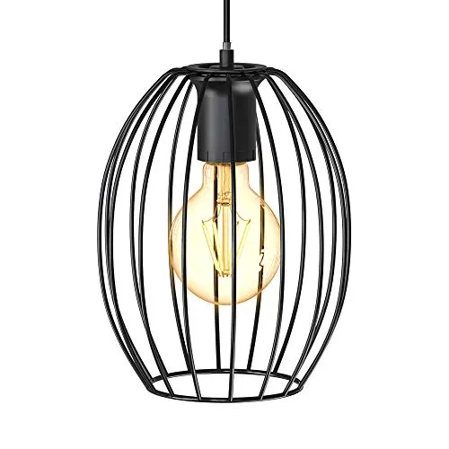 B.K.Licht - Pendelleuchte mit E27 Fassung, max. 60 Watt, Vintage, Hängeleuchte, Hängelampe Esstisch, Esszimmerlampe hängend, Wohnzimmerlampe, Küchenlampe, Retro, Vintage, 17,5x115 cm, Schwarz